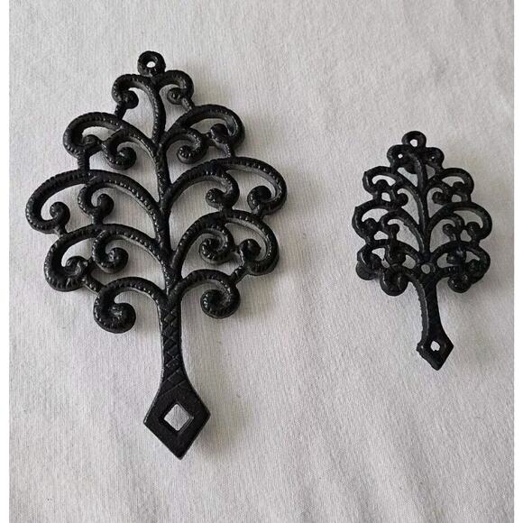 Cast Iron Family Tree Trivet 1951 Black Footed MCM T-5 Set Of 2 Vintage - Picture 1 of 10